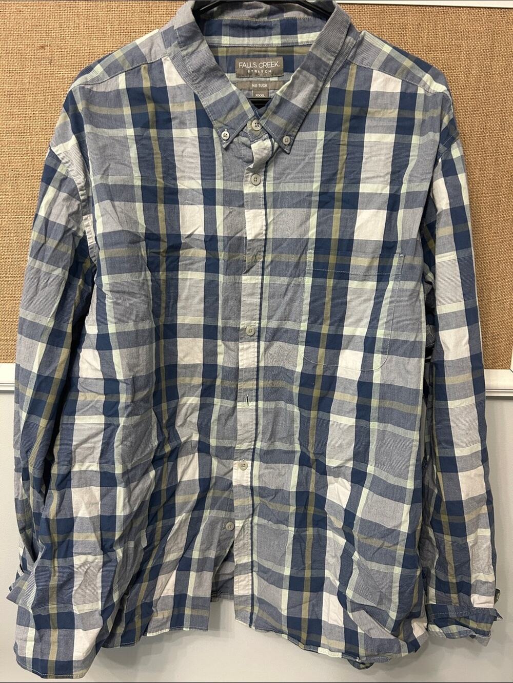 Falls Creek Men's Navy, White & Olive Plaid Button-Down Shirt